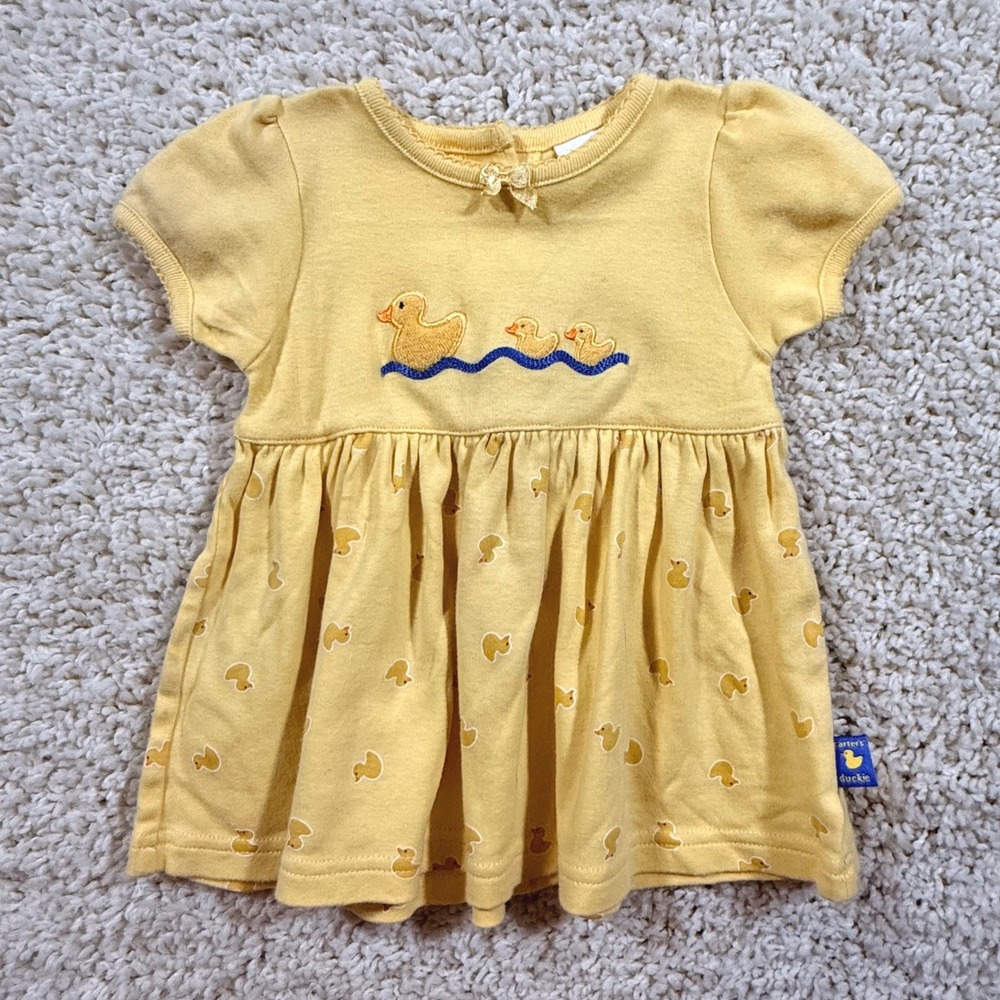 Vintage Carters Baby Girls Yellow Duck Embroidered Cotton Dress 0-3 M Bath